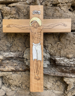 Cristo en la Cruz sobre madera natural